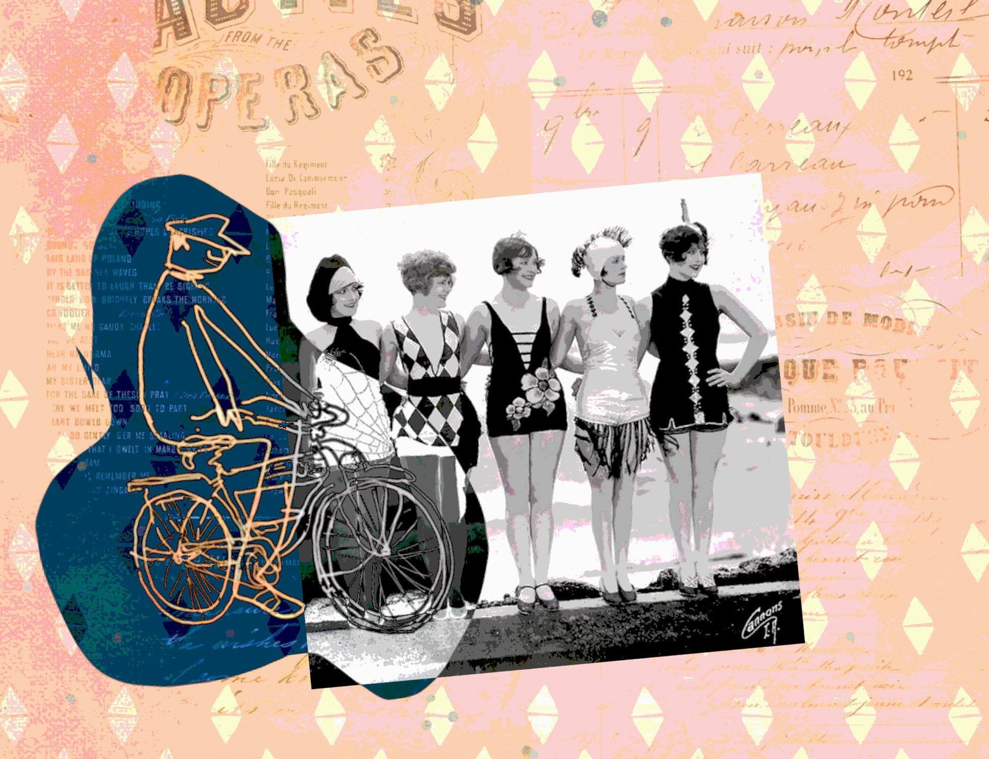 Five Woman And A Man In Bicycle Art
