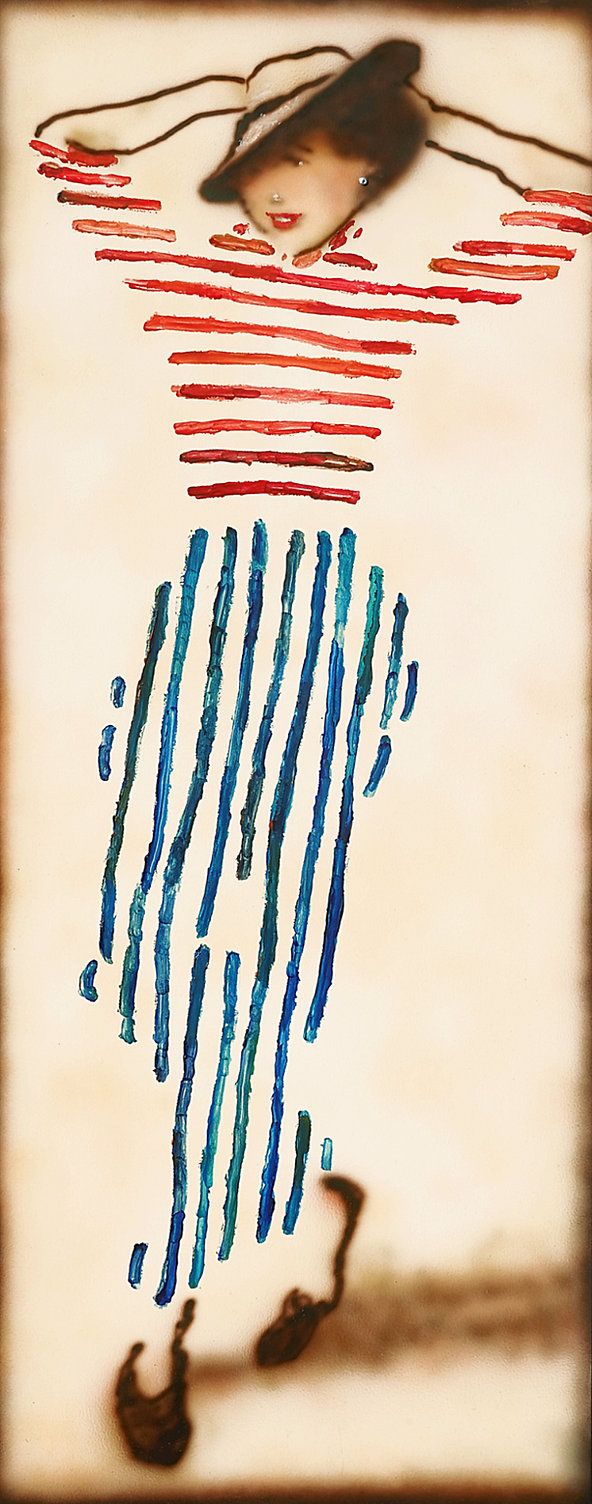 Woman In Red And Blue Stripes Art
