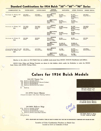 Colors used on General Motors Buick Vehicle in 1934.