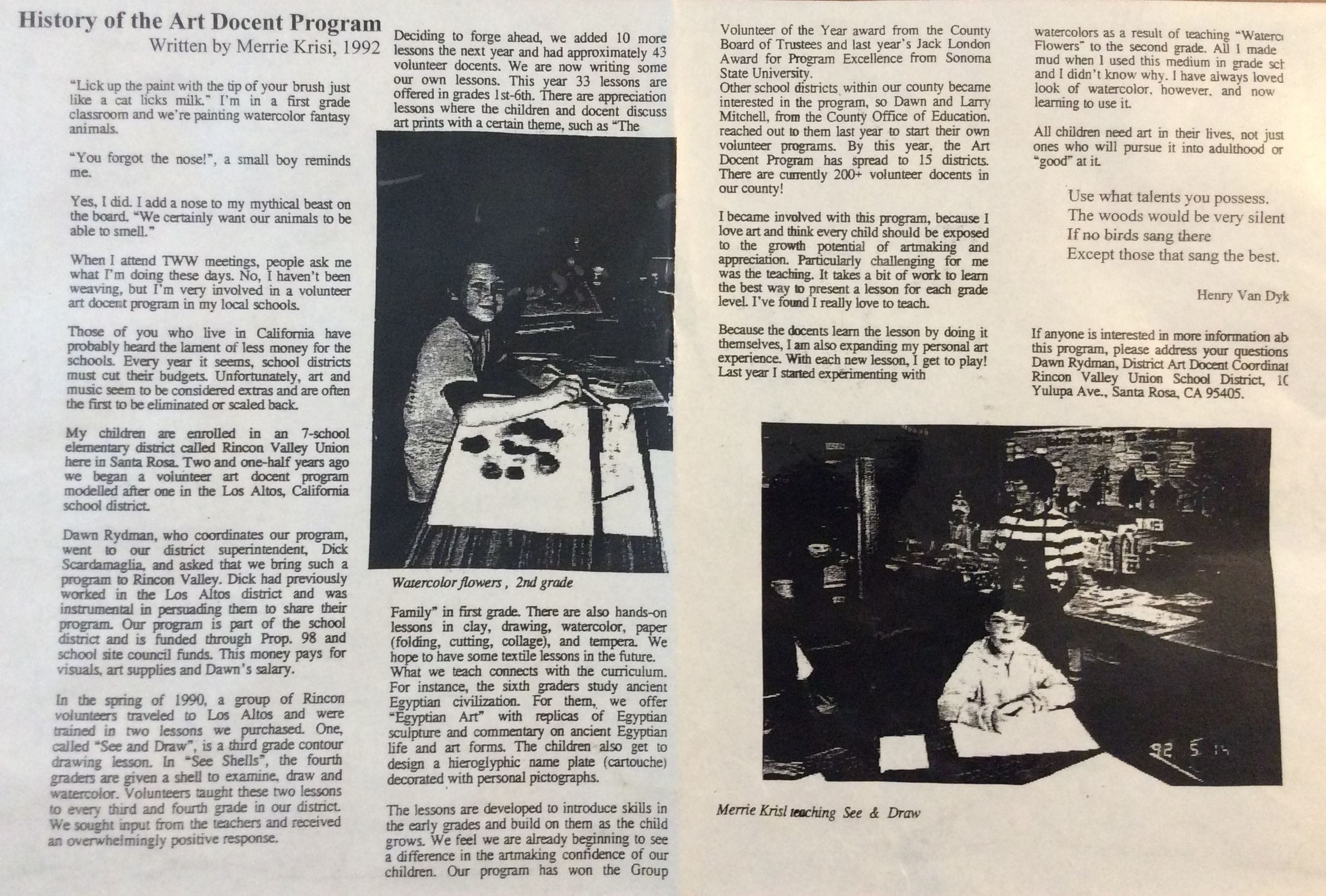 History of The Art Docent Program in Newspaper