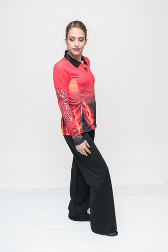 Red Flame Design, slim fit, black collar with Logo ob costume arm and back
