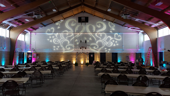 Wedding lighting at the Cloquet Armory. Photo during the day.