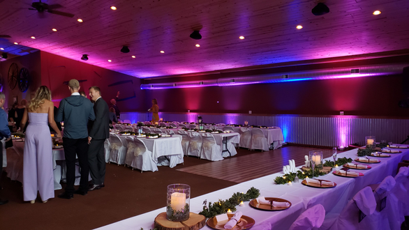Buffalo House wedding with blue, purple and magenta up lighting