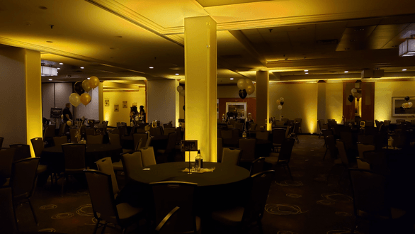 Holiday Inn, Great Lakes Ballroom. Up lighting in gold