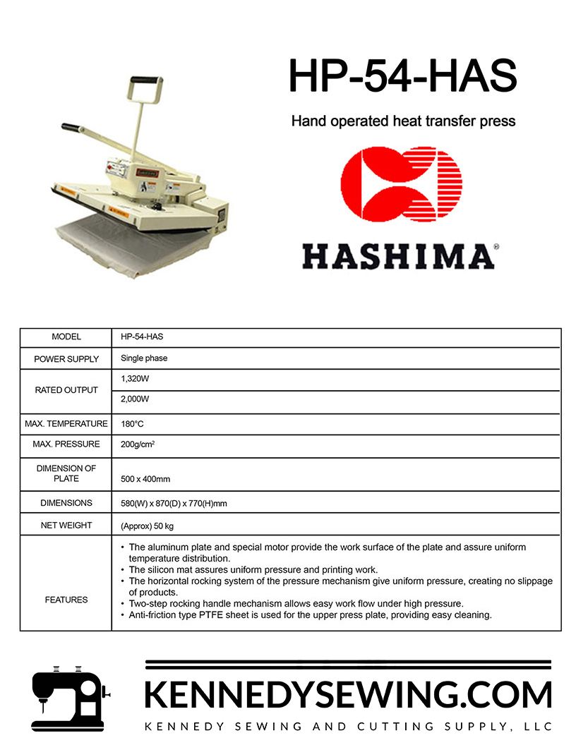 HASHIMA HP-54-HAS HAND OPERATED HEAT TRANSFER PRESS