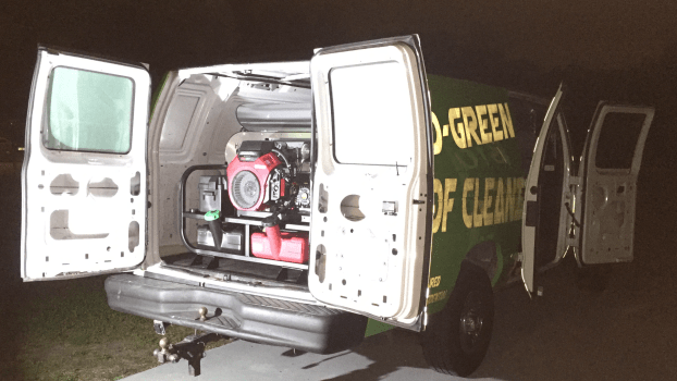 Service vehicle for Eco Green Roof Clean & Pressure Washing