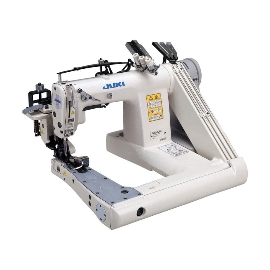 JUKI MS-1190 and MS-1261
Feed-off-the-arm, Double Chainstitch Machine
MS-1190 (2-needle, for light- to medium weight)
MS-1261 (3-needle, for heavy-weight)