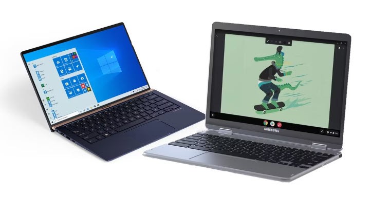 An Open Laptop and Chromebook next to each other