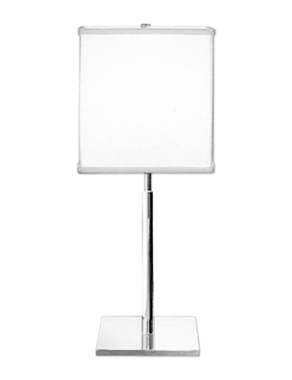Table Lamp polished nickel, linen shade manufactured by Nessen Lighting, design James Long