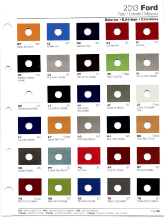 Exterior Colors and their codes used on all 2013 Ford Vehicles