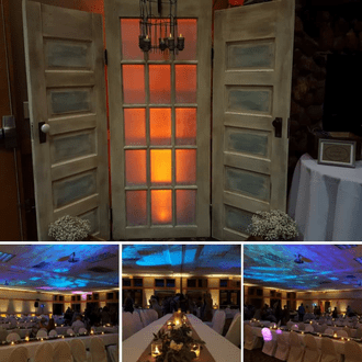 Wedding lighting at the Heart Wood Event Center in Trego, WI
