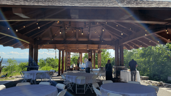 Wedding lighting at Enger Park. Outdoor bistro by Duluth Event Lighting.