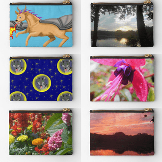 Zipper pouches featuring art and photography by Jennifer Priester.