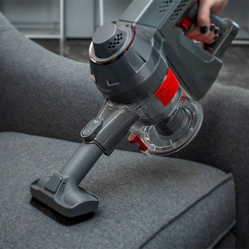 cordless transforms to a handheld with crevice tool, dusting brush, rechageable battery