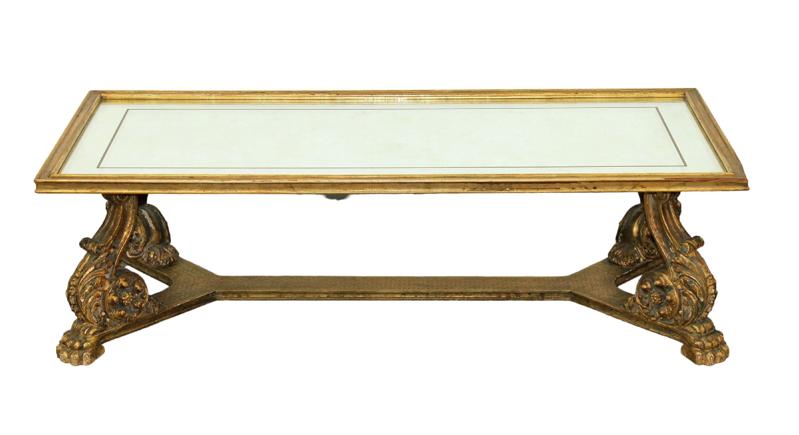 Italian giltwood coffee table with mirrored top