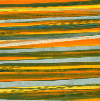 10 " x 10"colorful striped monoprint created using collagraph, drypoint, offset and ghost printing