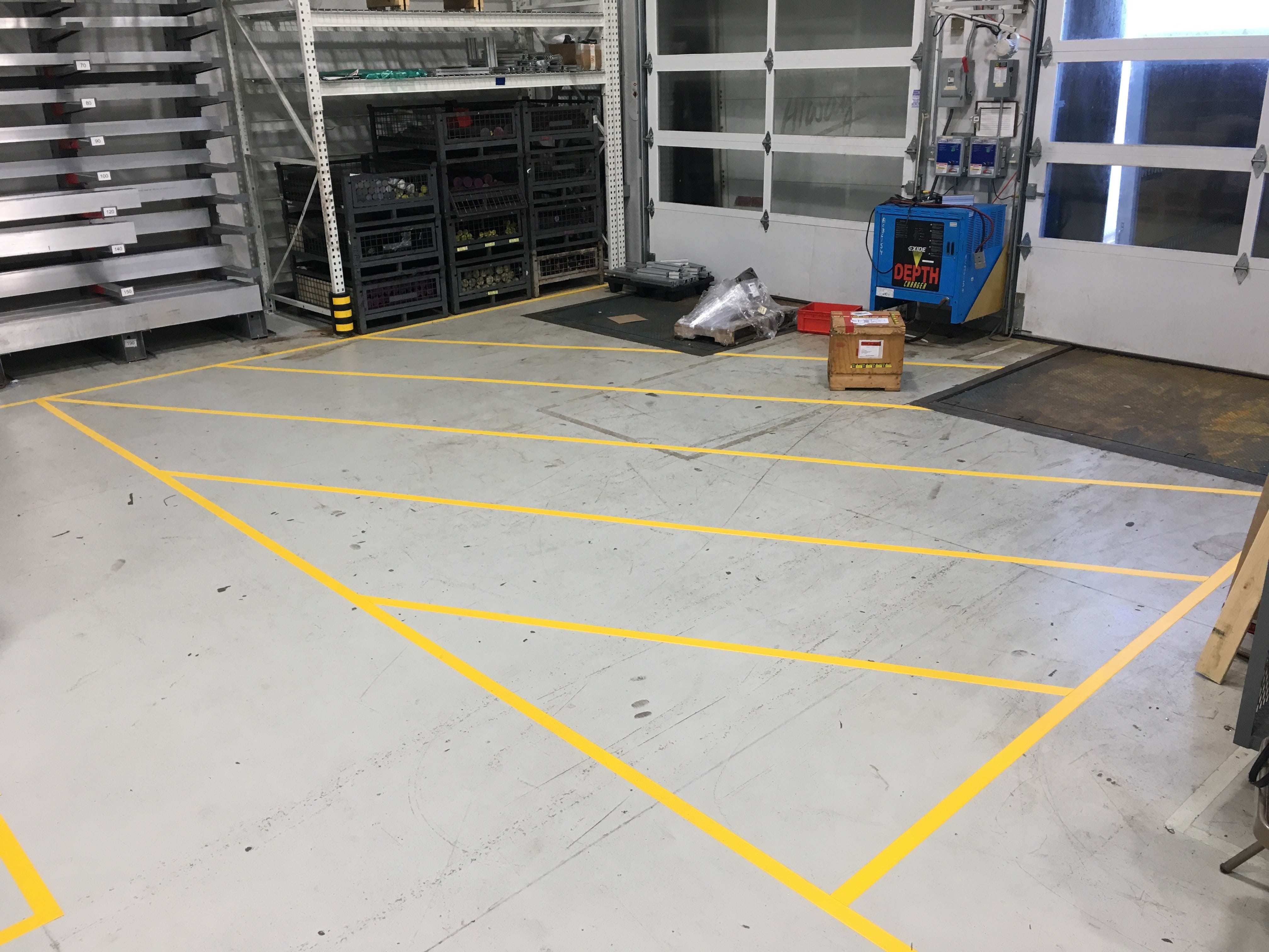 line markings in warehouse done in tape