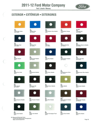 Exterior Colors and their codes used on all 2011-2012 Ford Vehicles