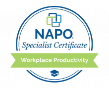 Jodi Granok has a Specialist Certificate in Workplace Productivity from NAPO.