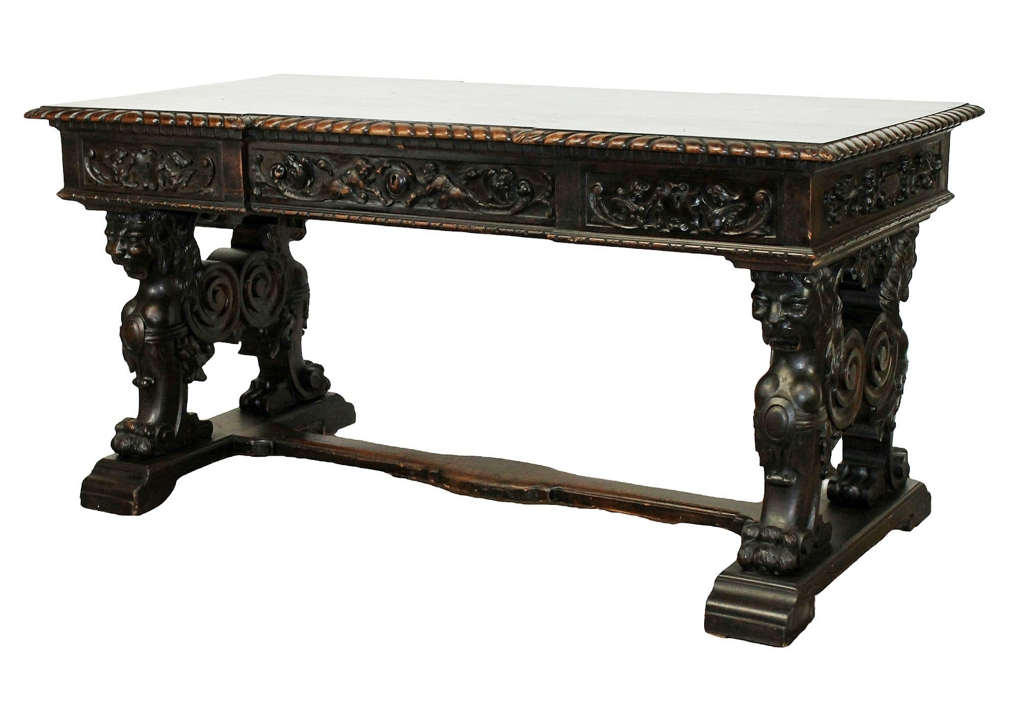 Italian Renaissance desk with carved lions