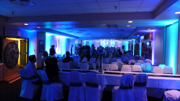 Grand Ely Lodge wedding.
Up lighting in blue, teal and magenta.