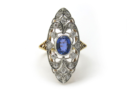 Elongated navette shaped ring with