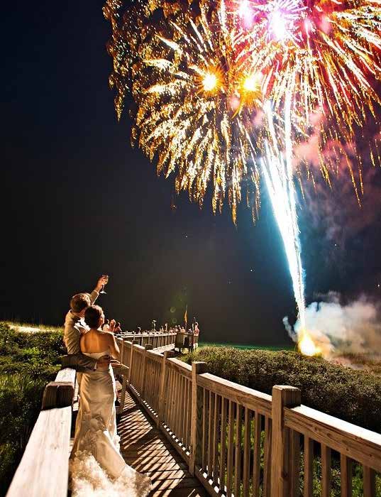 Wedding Couple Enjoying Fireworks