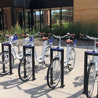 On Bike Share system at front entrance to corporate office of Paychex