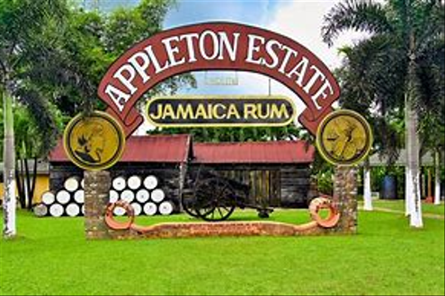 Appleton Estate Jamaica Rum Factory entrance with wheel barrel in the background