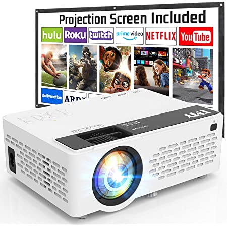 TMY 7500 Lumens Mini Movie Projector Compatible with TV Stick Smartphone HDMI with 100" Projector Screen