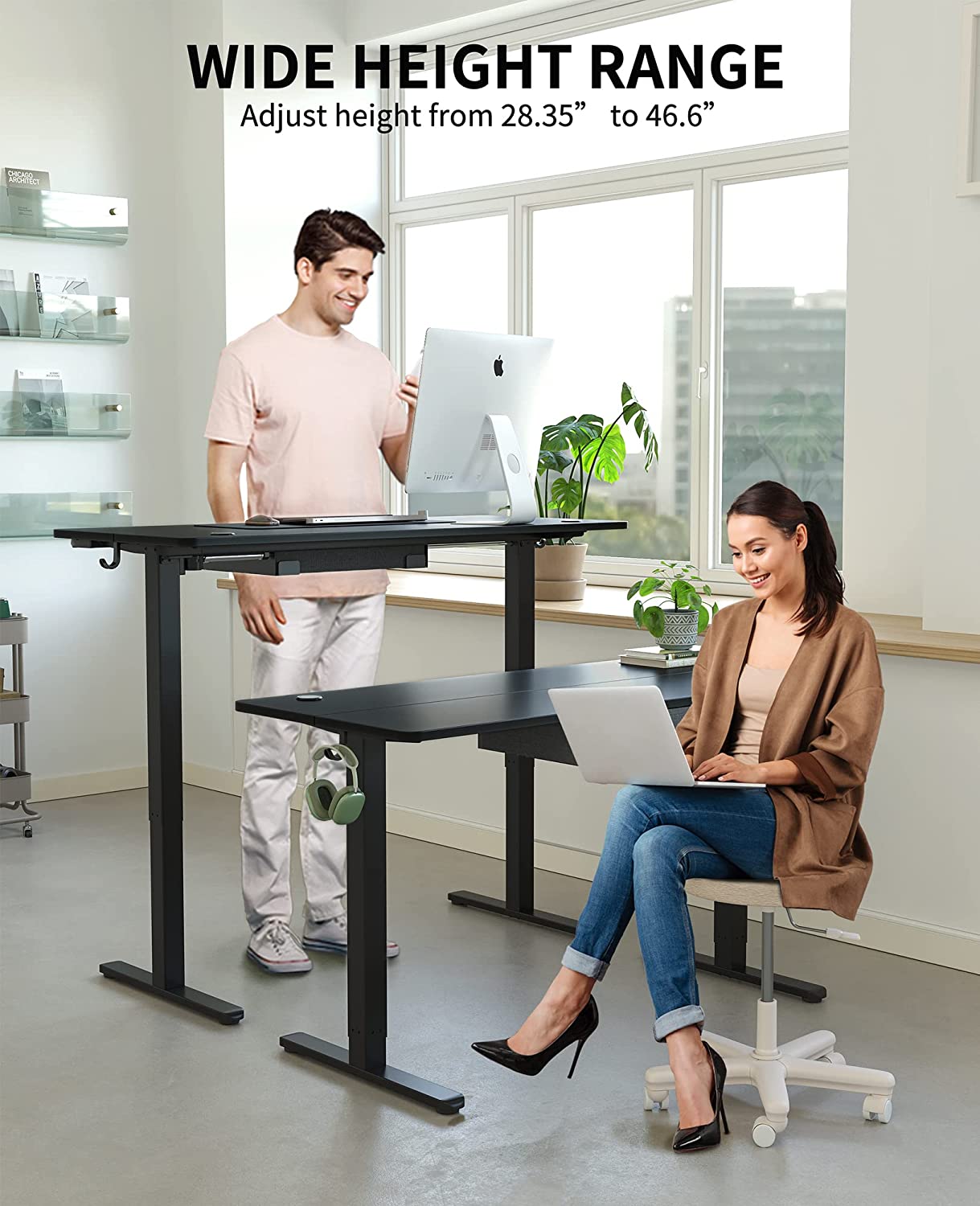 Banti Adjustable Height Standing Desk - in home office setting