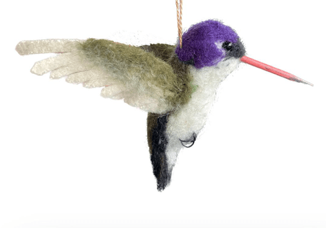 Needlefelted Violet Crowned hummingbird Ornament