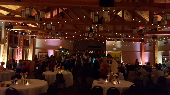 Up lighting in pink and warm white with bistro at the Heartwood Convention Center in Trego.