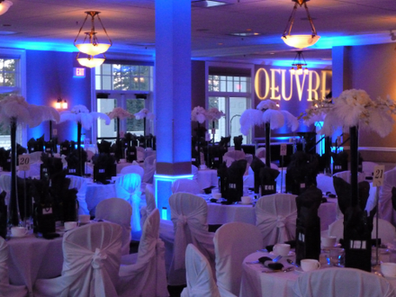 Blue up lighting for a dinner at the Northland Country Club.