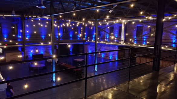 Clyde Malting Building wedding. Up lighting in blue.