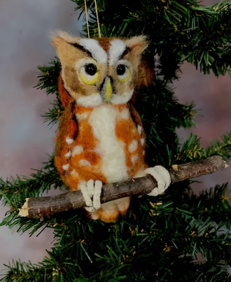 4.5" Felted Screech Owl Ornament.