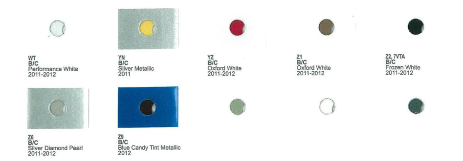 Exterior Colors and their codes used on all 2011-2012 Ford Vehicles