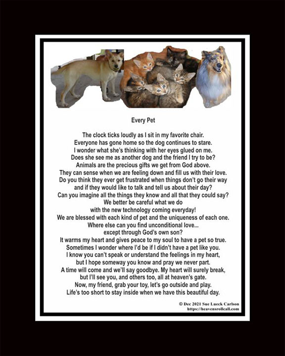 The uplifting poems are meant to comfort you after the death of your dog or cat or any pet. 