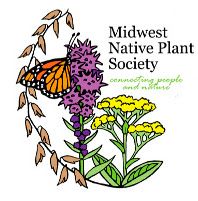 A logo that has a butterfly, liatris flower and Goldenrod that says "Midwest Native Plant Society".