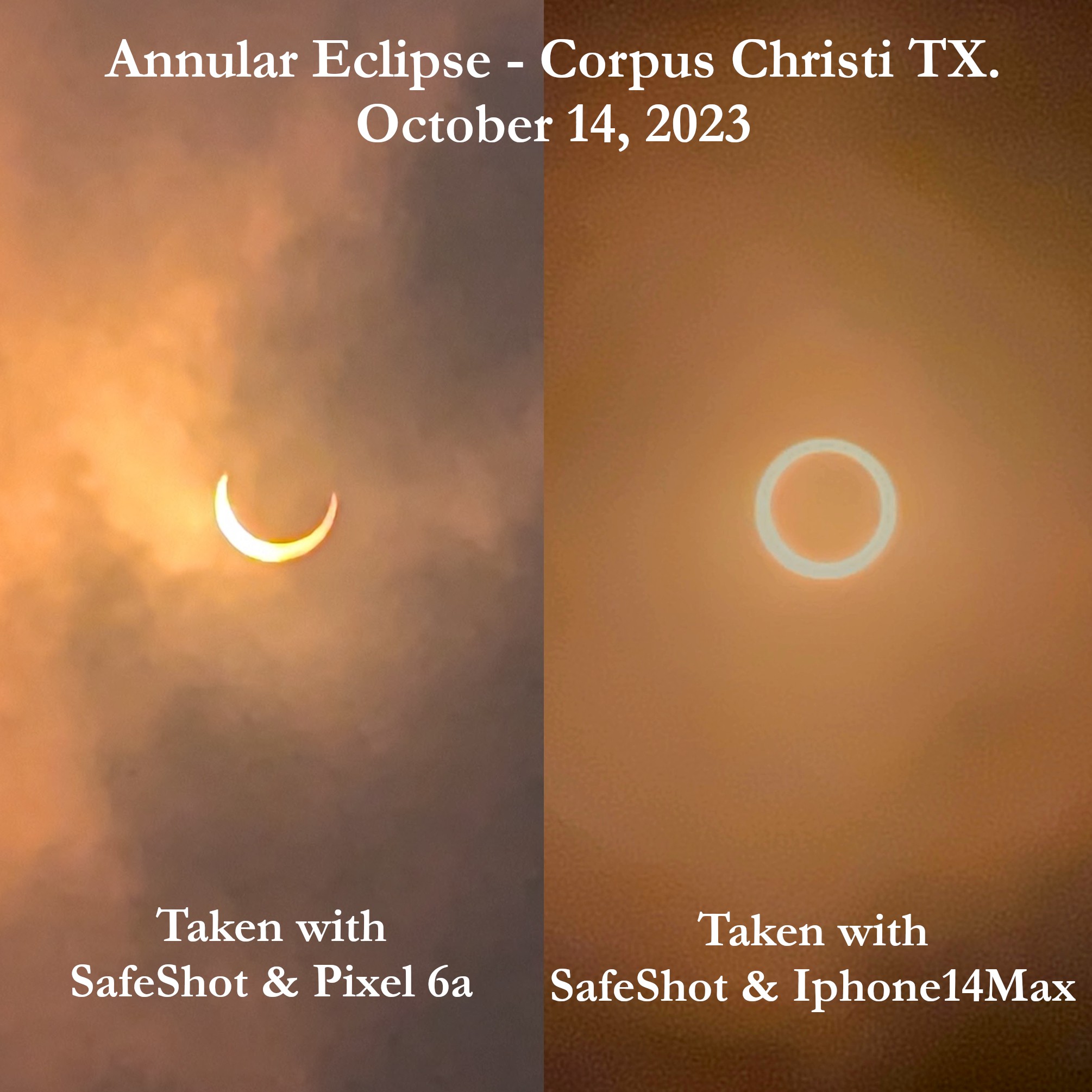 Prior and full annular eclipse images taken with SafeShot.