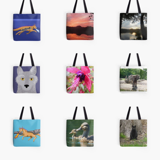 Tote bags featuring art and photography by Jennifer Priester.