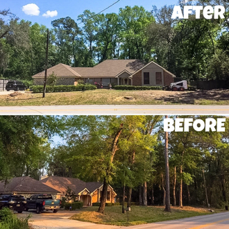 This is a before and after comparison of tree removal in a customer's front yard.