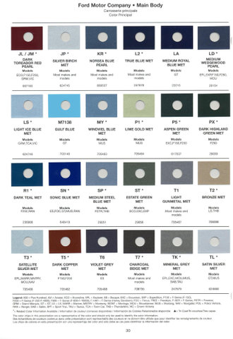 Exterior Colors and their codes used on all 2005 Ford Vehicles