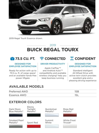 Exterior Colors Used on Buick in 2019