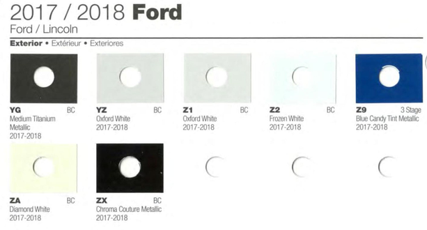 Exterior Colors and their codes used on all 2017-2018 Ford Vehicles