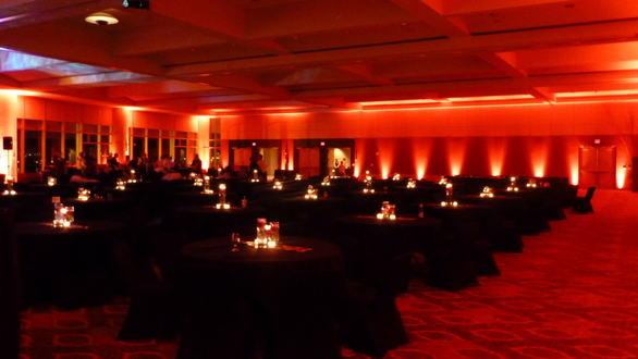 Wedding lighting in red at the DECC, Harbor Side Ballroom