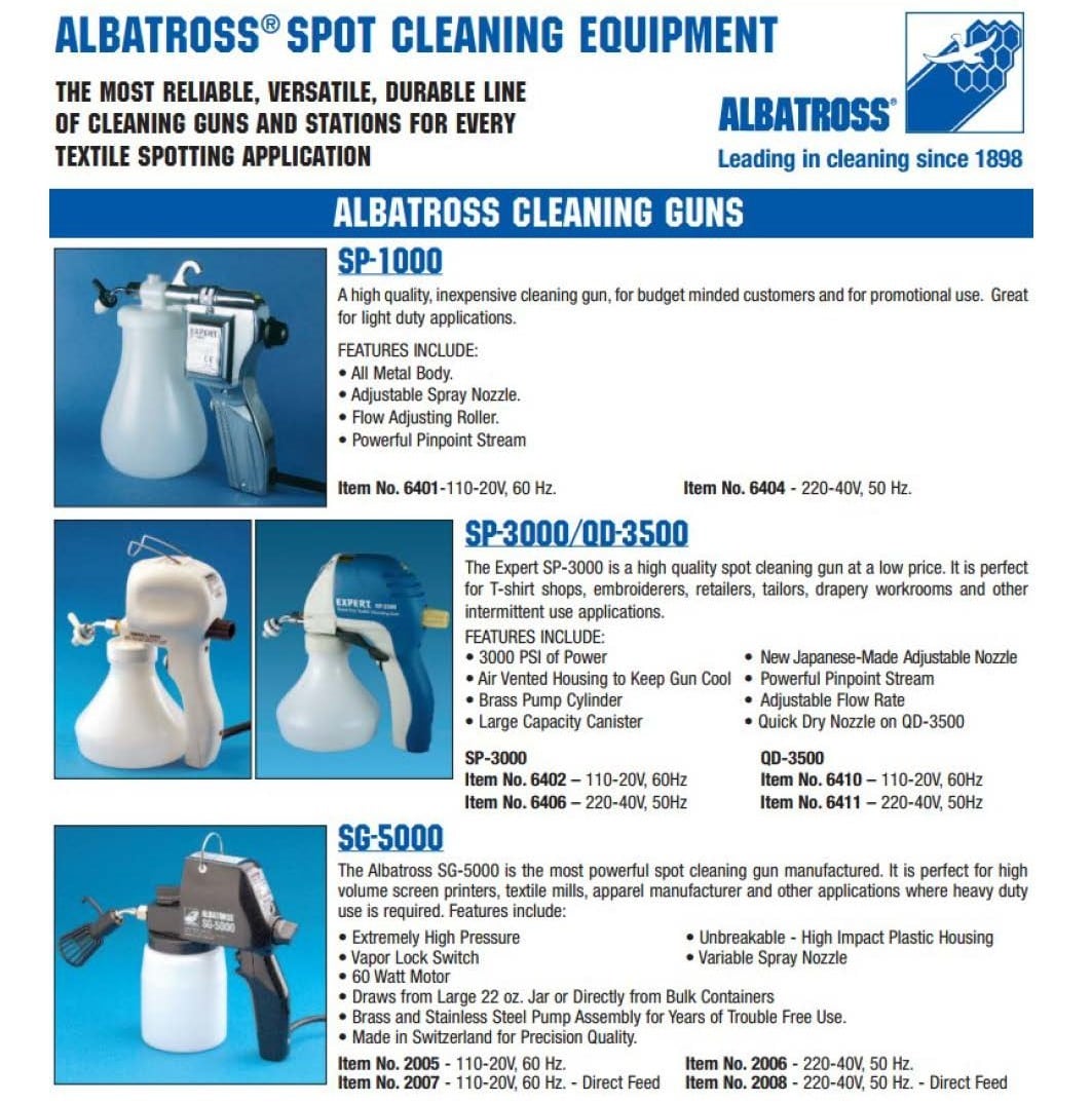 ALBATROSS SPOT CLEANING EQUIPMENT
ALBATROSS SP-1000
ALBATROSS SP-3000/ OD-3500
ALBATROSS SG-5000