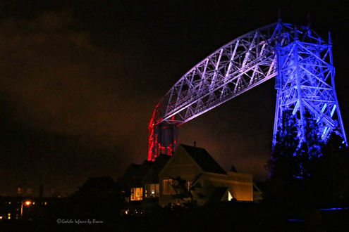 The Duluth Lift Bridge lit in red, white and blue for the 4th of July. photo by Godcha Infocus Braun Photography.
