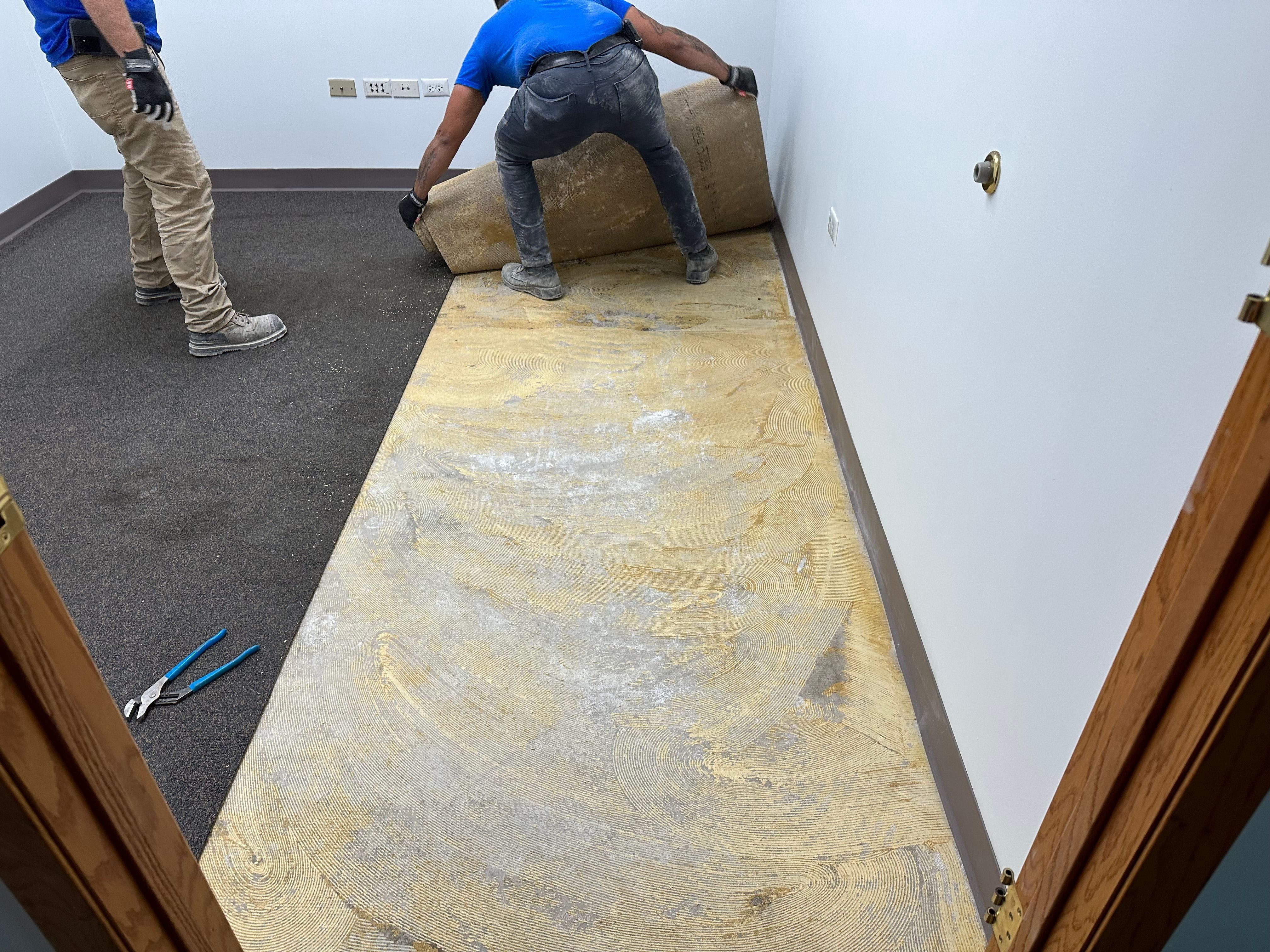 removing carpet to repurpose office space to warehouse space