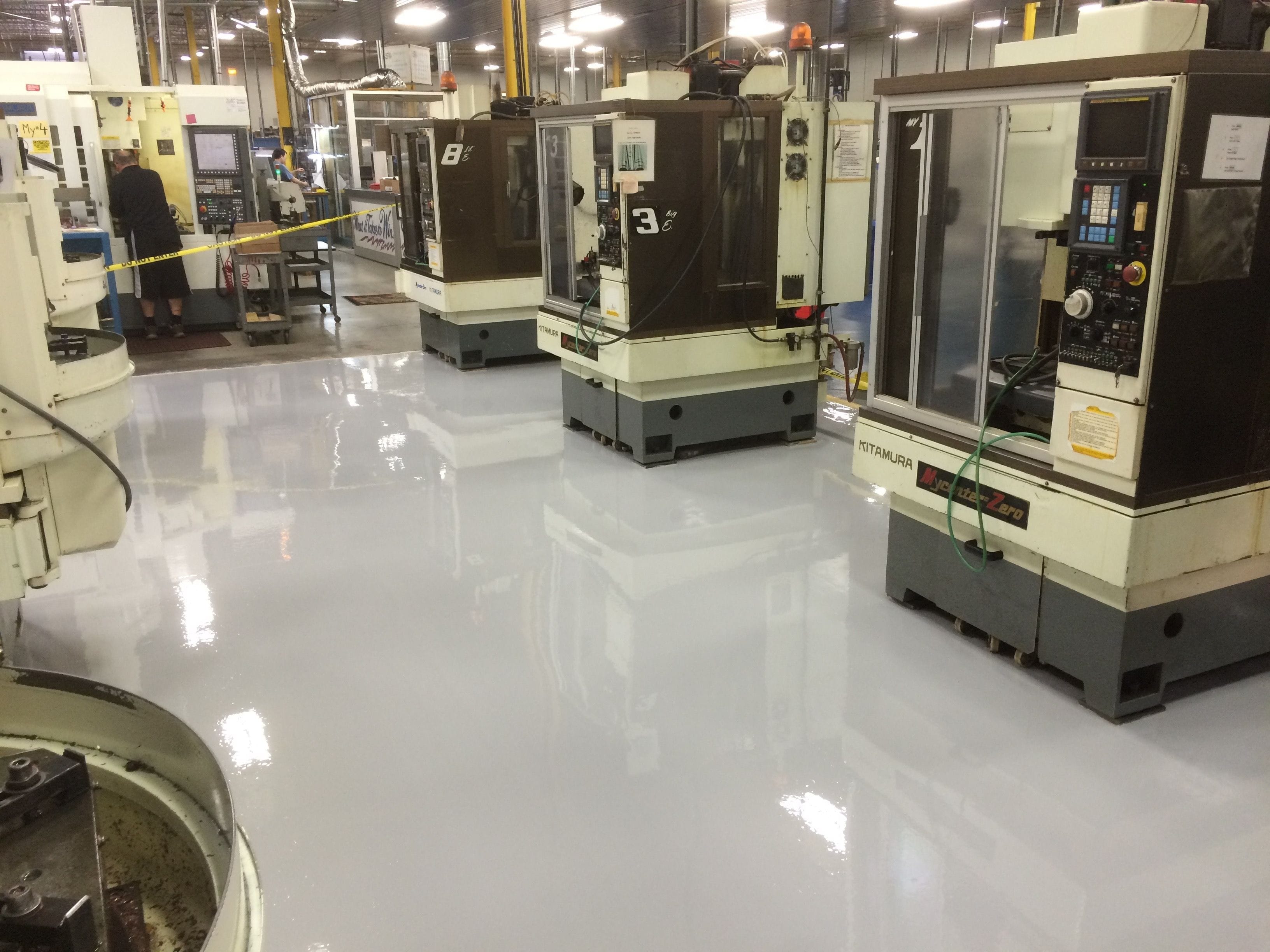 grey floor coating in a manufacturing environment
